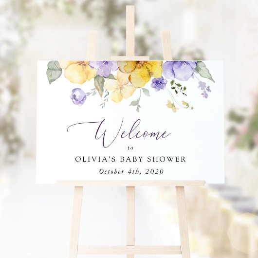 Lilac Flowers, Yellow Flowers, Baby Shower Welcome ポスター