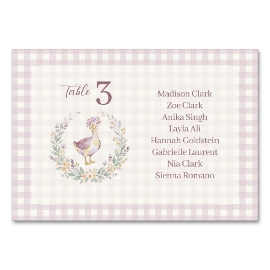 Lilac Gingham Baby Goose Table Seating Card LPM26 テーブルナンバー (正面)