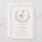 Lilac Gingham Watercolor Baby Goose Shower LPM26 招待状 (正面)