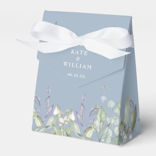 Lilac Greenery Floral Dusty Blue Wedding フェイバーボックス (正面サイド)