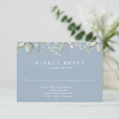 Lilac Greenery Floral Dusty Blue Wedding 出欠カード (スタンド正面)