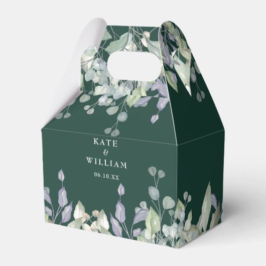 Lilac Greenery Floral Emerald Green Wedding フェイバーボックス (正面サイド)