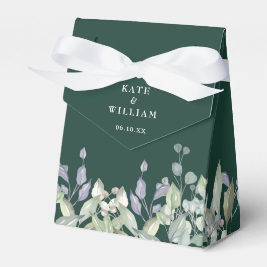 Lilac Greenery Floral Emerald Green Wedding フェイバーボックス (正面サイド)