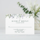 Lilac Greenery Floral Emerald Green Wedding 出欠カード (スタンド正面)
