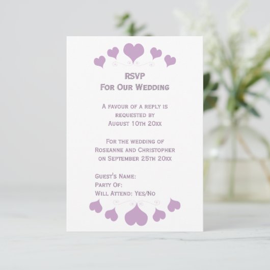 Lilac Hearts Design Wedding 出欠カード (スタンド正面)