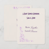 Lilac Hearts Twin Love Baby Shower 出欠カード (正面/裏面)