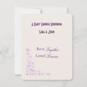 Lilac Hearts Twin Love Baby Shower 出欠カード (正面)