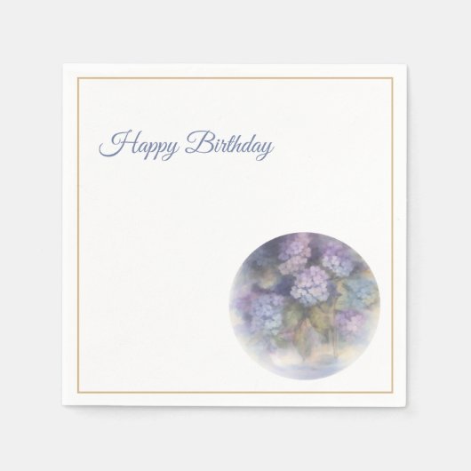 Lilac Hydrangea Happy Birthday Cocktail Napkins スタンダードカクテルナプキン (正面)