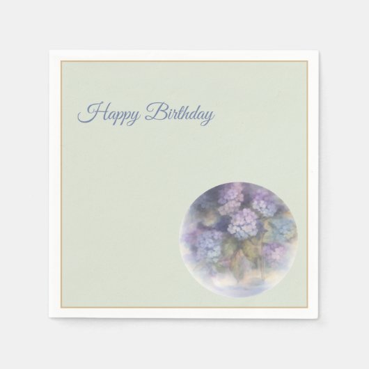 Lilac Hydrangea Happy Birthday Cocktail Napkins スタンダードカクテルナプキン (正面)