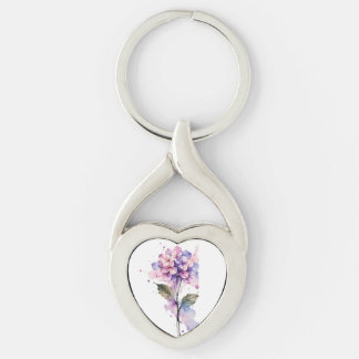 Lilac Hydrangea Watercolor Heart Keychain キーホルダー