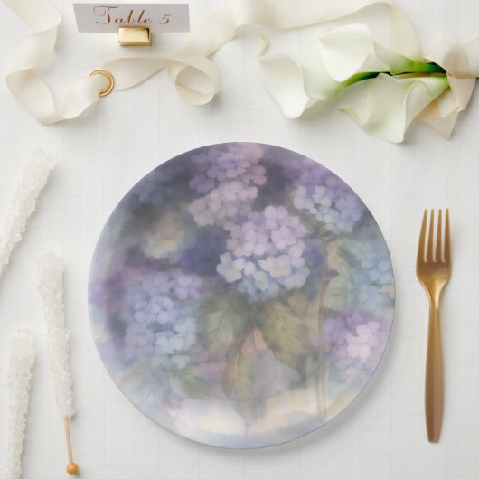Lilac Hydrangea Watercolor Luncheon Napkin ペーパープレート (ウェディング)