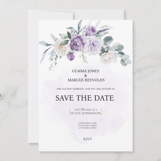 Lilac Infusion Save the Date Wedding Invitation 招待状 (正面)