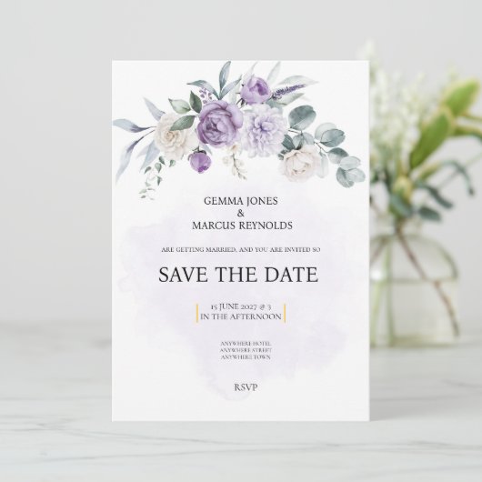 Lilac Infusion Save the Date Wedding Invitation 招待状 (スタンド正面)