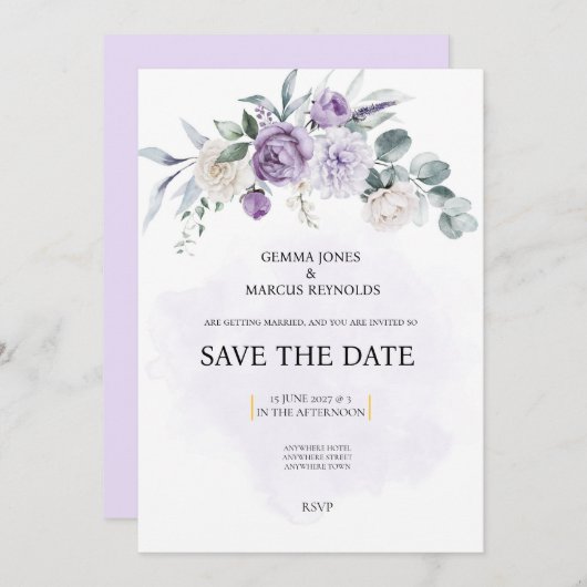 Lilac Infusion Save the Date Wedding Invitation 招待状 (正面/裏面)