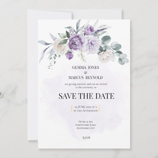 Lilac Infusion Save the Date Wedding Stationery 招待状 (正面)