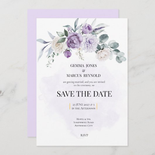 Lilac Infusion Save the Date Wedding Stationery 招待状 (正面/裏面)