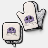Lilac Jellyfriend Cartoon 鍋つかみ&鍋敷きセット (正面/裏面)