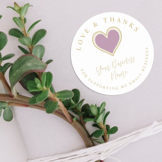 Lilac Lace Effect Heart Love & Thanks Supporting ラウンドシール