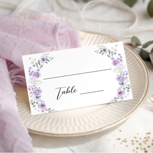 Lilac Lavender Floral Wreath Bridal Shower Wedding プレイスカード