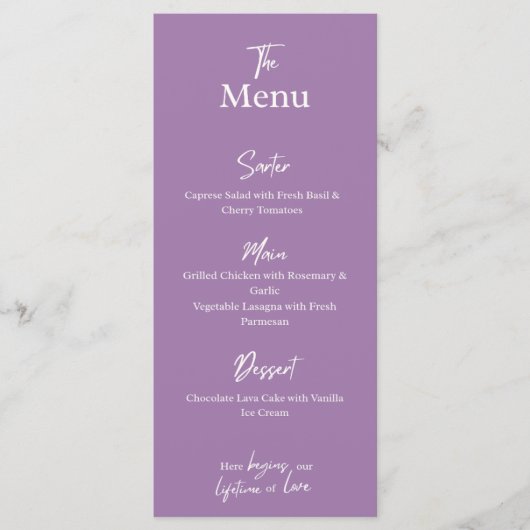 Lilac Lavender Wedding dinner Menu Card  メニュー (正面)