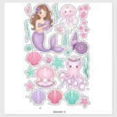 Lilac Mermaid & Cute Octopus Vinyl Sticker シール (シート)