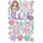 Lilac Mermaid & Cute Octopus Vinyl Sticker シール (正面)