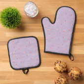 Lilac Mint Japanese Pink Tulip Floral Pattern 鍋つかみ&鍋敷きセット (トップダウン)