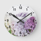 Lilac Monogram Wall Clock | Personalized Floral  ラウンド壁時計 (正面)