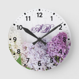 Lilac Monogram Wall Clock | Personalized Floral  ラウンド壁時計