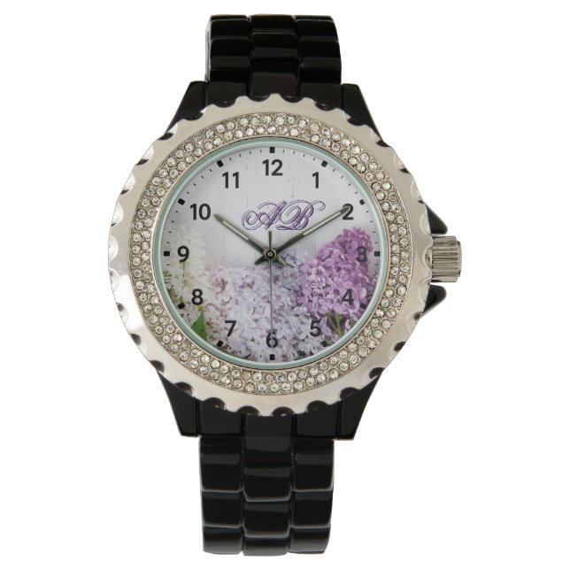 Lilac Monogram Watch | Floral Rhinestone Timepiece 腕時計 (正面)
