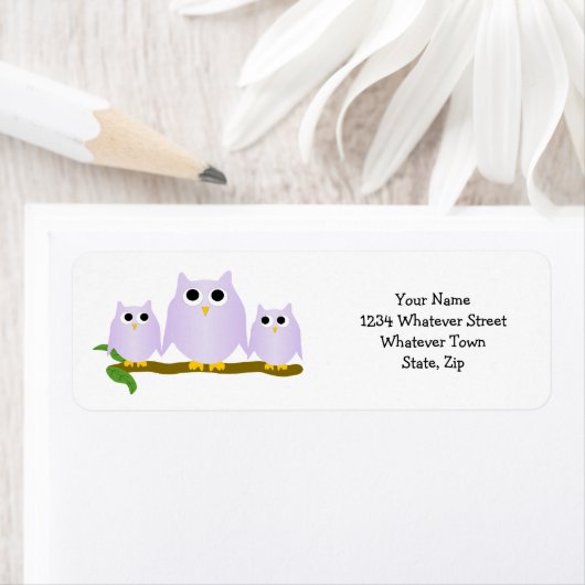 Lilac Owls Design Return Address ラベル (インサイチュ)