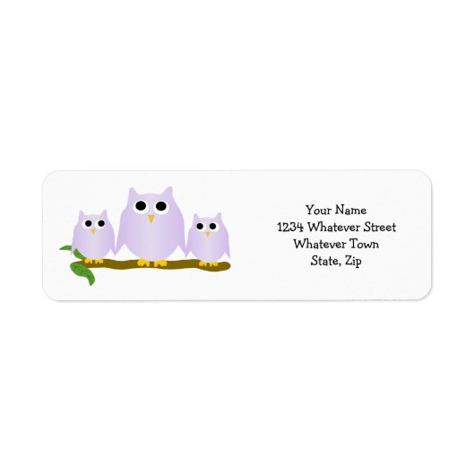 Lilac Owls Design Return Address ラベル (正面)