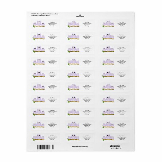 Lilac Owls Design Return Address ラベル (フルシート)