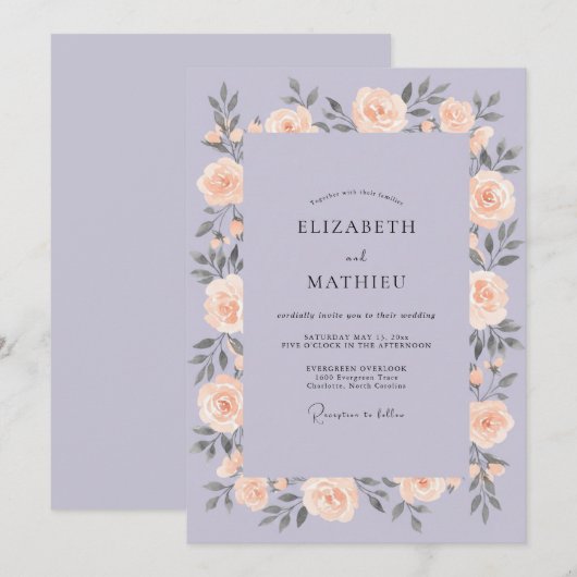 Lilac Painterly Romantic Wedding 招待状 (正面/裏面)