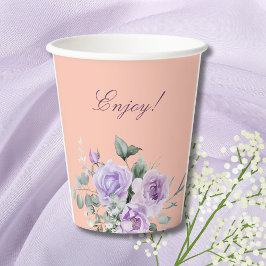 Lilac Peach Floral Peony Bridal Shower 紙コップ