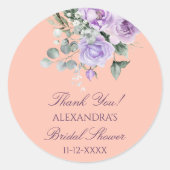 Lilac Peach Floral Peony Bridal Shower Thank You ラウンドシール (正面)