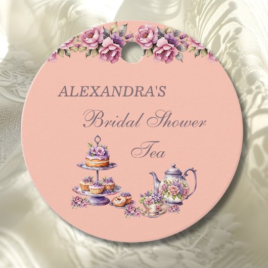 Lilac Peach Floral Tea Bridal Shower Thank You フェイバータグ