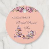 Lilac Peach Floral Tea Bridal Shower Thank You フェイバータグ (正面)