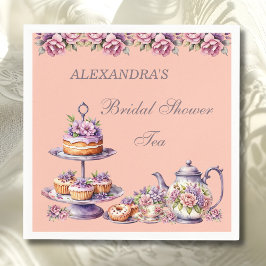 Lilac Peach Floral Tea Party Bridal Shower スタンダードカクテルナプキン