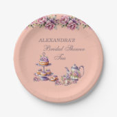 Lilac Peach Floral Tea Party Bridal Shower ペーパープレート (正面)