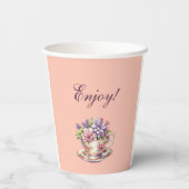 Lilac Peach Floral Tea Party Bridal Shower 紙コップ (裏面)