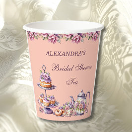 Lilac Peach Floral Tea Party Bridal Shower 紙コップ