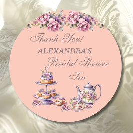 Lilac Peach Floral Tea Party Bridal Shower Favor ラウンドシール