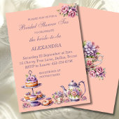Lilac Peach Floral Whimsical Tea Bridal Shower  招待状