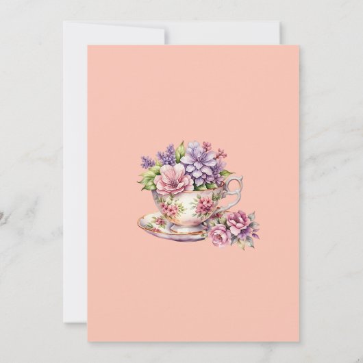 Lilac Peach Floral Whimsical Tea Bridal Shower  招待状 (裏面)