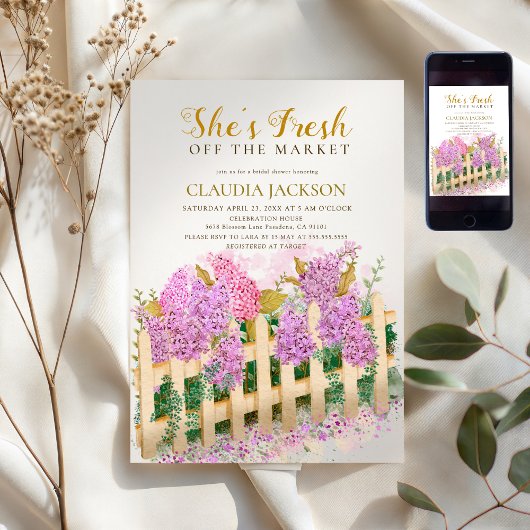 Lilac Picket Fence She's Fresh Bridal Shower   招待状