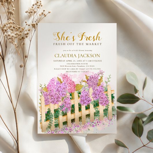 Lilac Picket Fence She's Fresh Bridal Shower  招待状