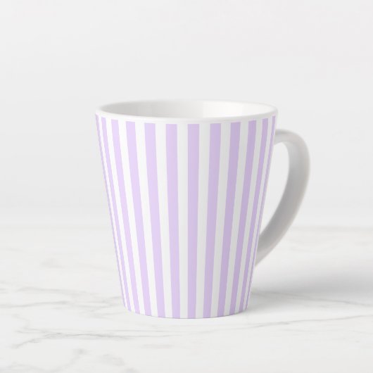 Lilac purple and white candy stripes カフェラテマグ (右アングル)