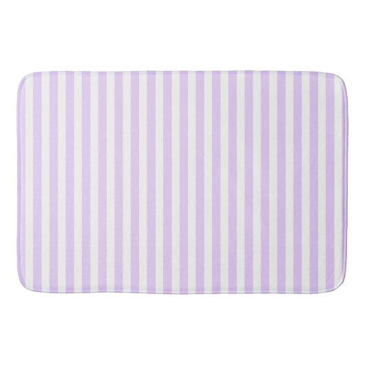 Lilac purple and white candy stripes バスマット (正面)