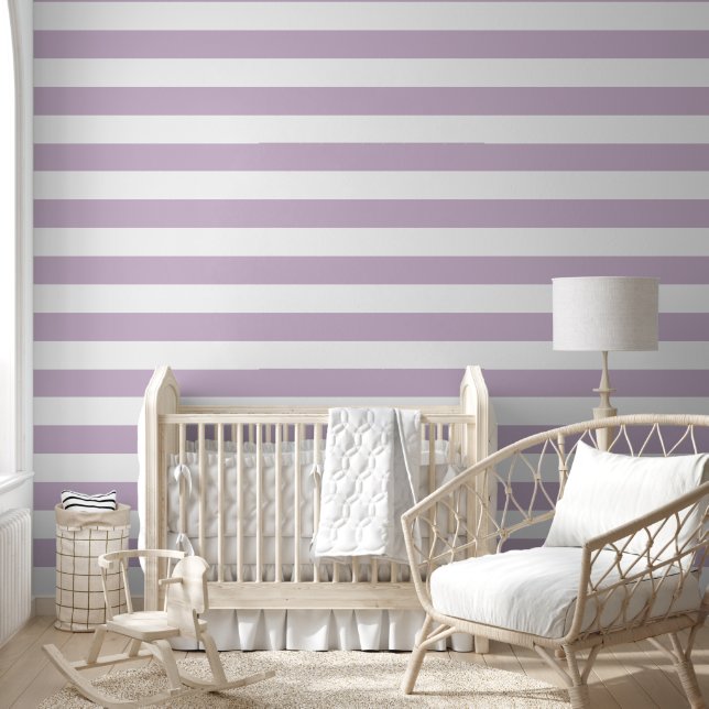 Lilac Purple and White Wide Horizontal Stripes 壁紙 (キッズ)